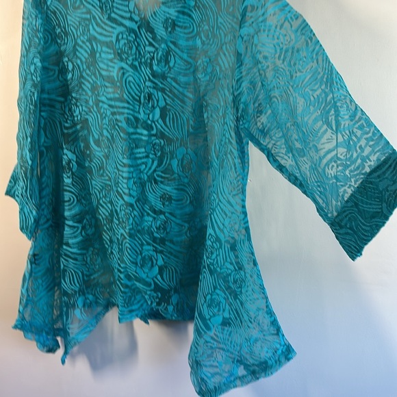 Kaktus Textured Turquoise Lagenlook Slouch Pockets Jacket Wooden Button Front L - Picture 16 of 16